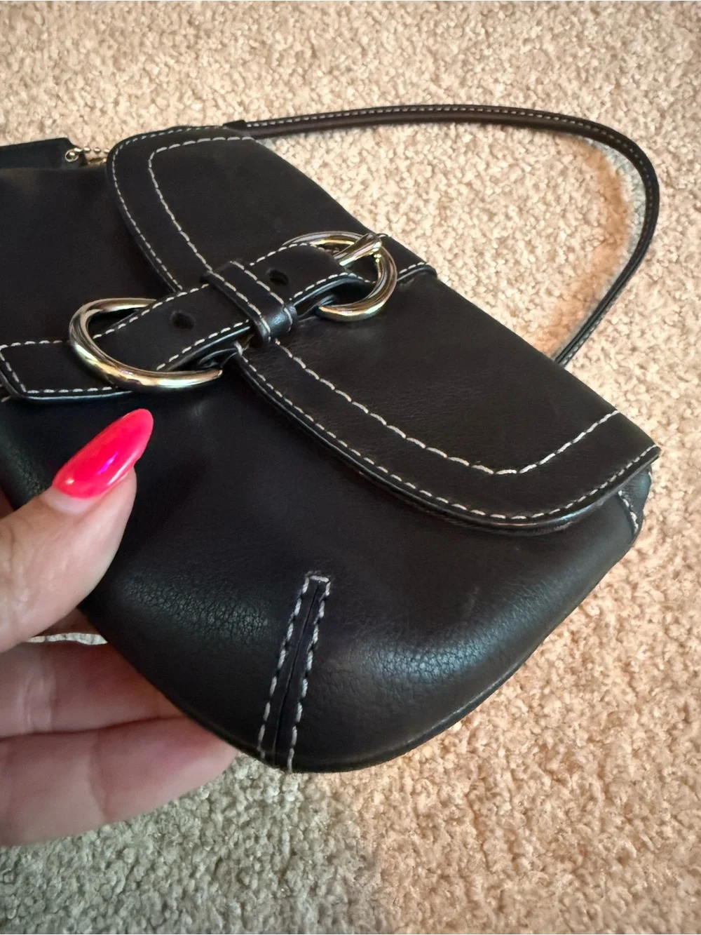 Coach Black Leather Wristlet Clutch with Silver Buckle